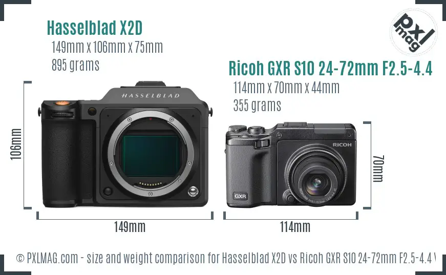 Hasselblad X2D vs Ricoh GXR S10 24-72mm F2.5-4.4 VC size comparison