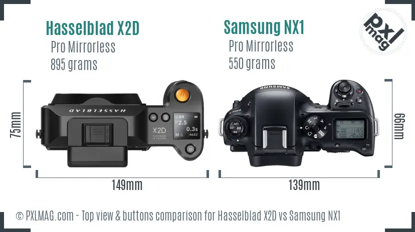 Hasselblad X2D vs Samsung NX1 top view buttons comparison