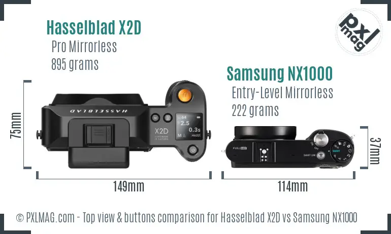 Hasselblad X2D vs Samsung NX1000 top view buttons comparison Hasselblad X2D vs Samsung NX1000 top view buttons comparison
