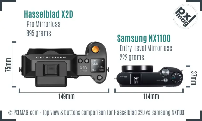 Hasselblad X2D vs Samsung NX1100 top view buttons comparison Hasselblad X2D vs Samsung NX1100 top view buttons comparison