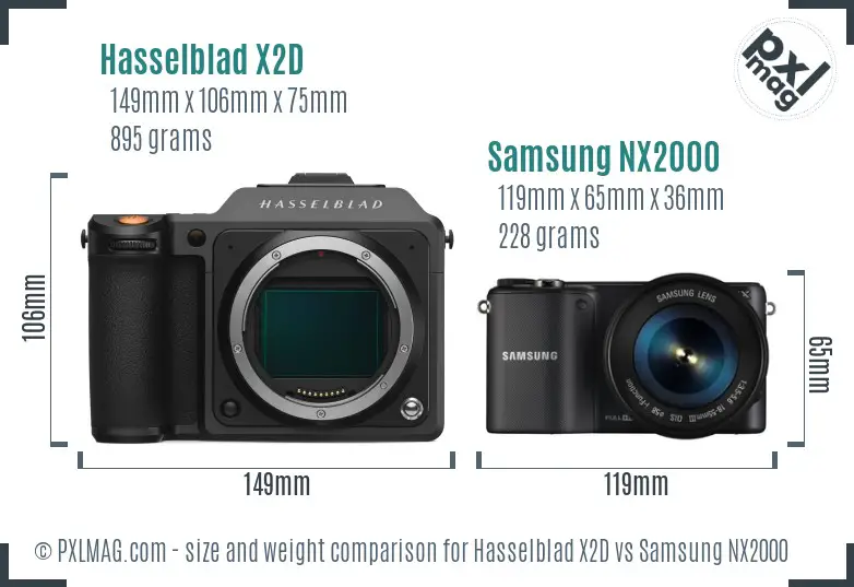 Hasselblad X2D vs Samsung NX2000 size comparison