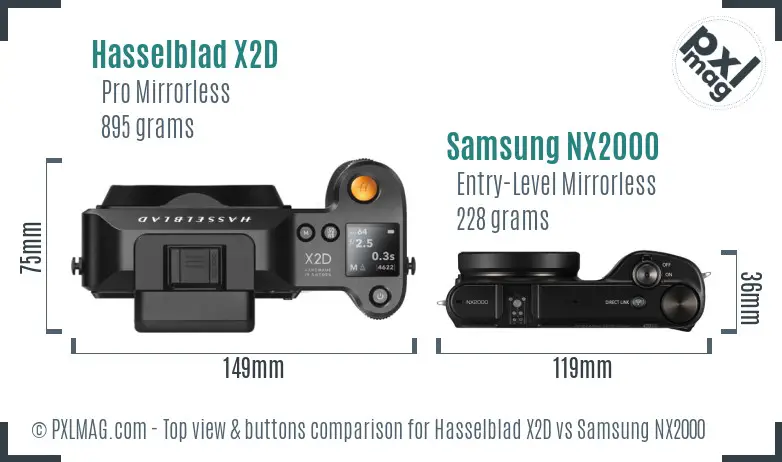 Hasselblad X2D vs Samsung NX2000 top view buttons comparison