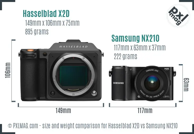 Hasselblad X2D vs Samsung NX210 size comparison