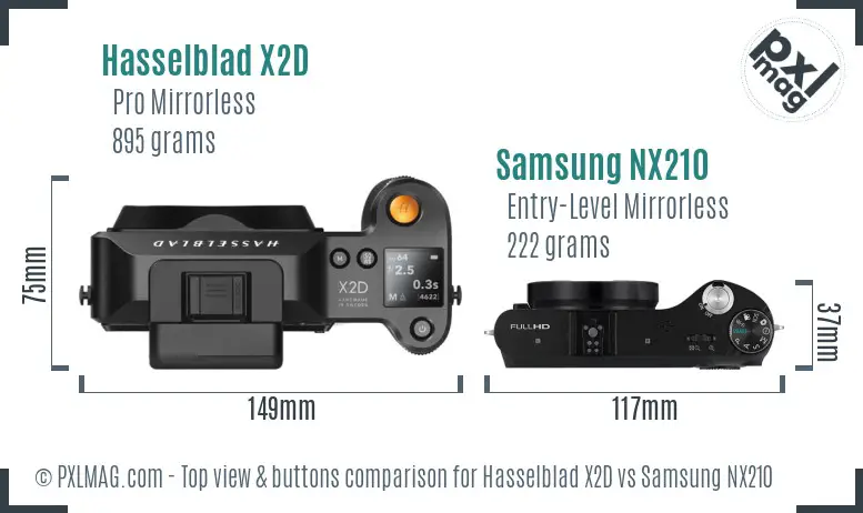 Hasselblad X2D vs Samsung NX210 top view buttons comparison