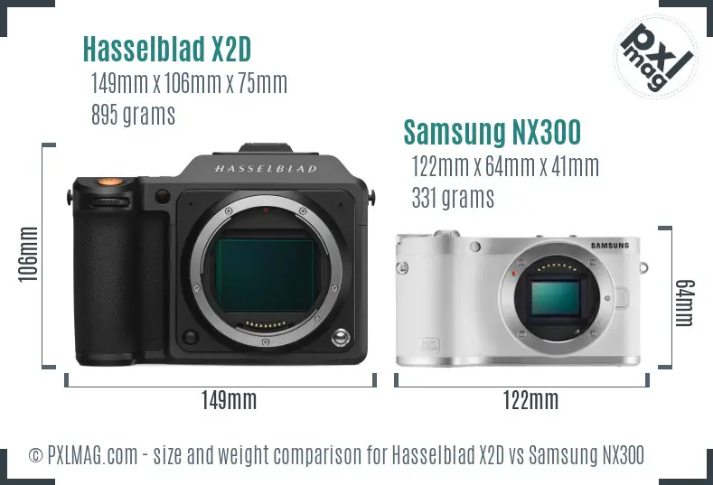Hasselblad X2D vs Samsung NX300 size comparison