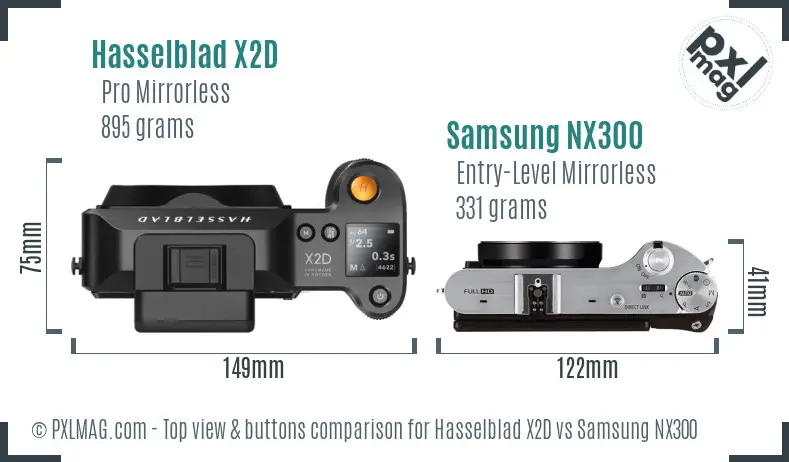 Hasselblad X2D vs Samsung NX300 top view buttons comparison