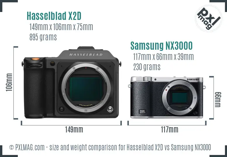 Hasselblad X2D vs Samsung NX3000 size comparison