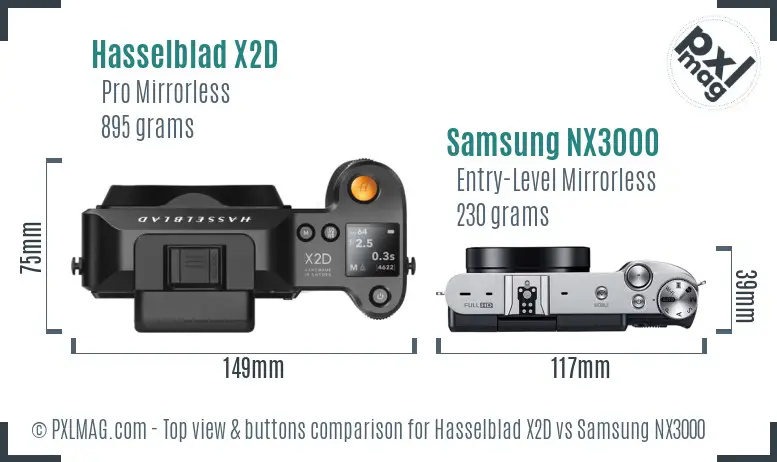 Hasselblad X2D vs Samsung NX3000 top view buttons comparison