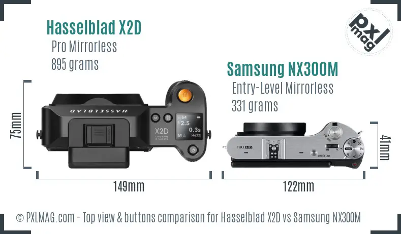 Hasselblad X2D vs Samsung NX300M top view buttons comparison Hasselblad X2D vs Samsung NX300M top view buttons comparison