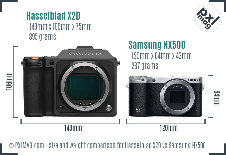 Hasselblad X2D vs Samsung NX500 size comparison