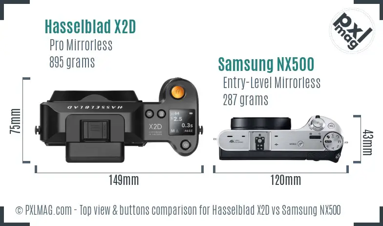 Hasselblad X2D vs Samsung NX500 top view buttons comparison