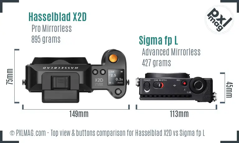 Hasselblad X2D vs Sigma fp L top view buttons comparison