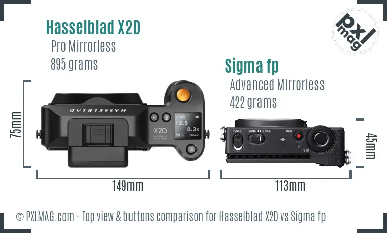 Hasselblad X2D vs Sigma fp top view buttons comparison