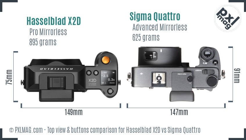 Hasselblad X2D vs Sigma Quattro top view buttons comparison