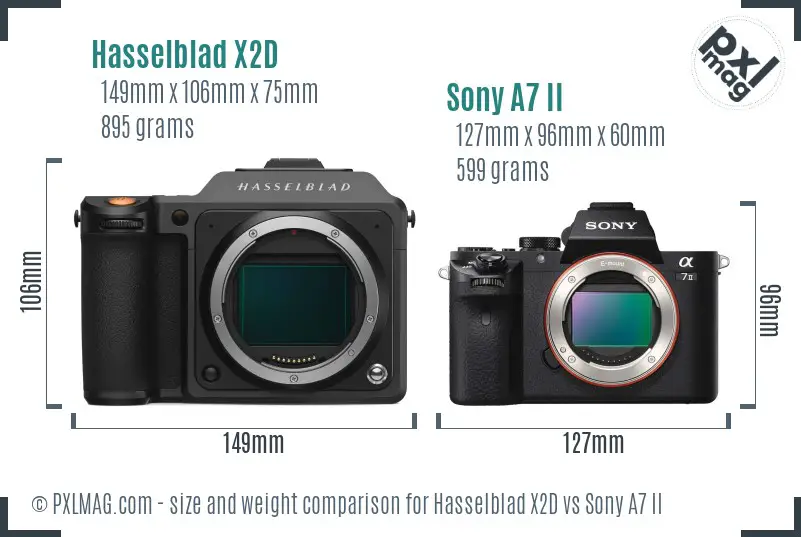 Hasselblad X2D vs Sony A7 II size comparison
