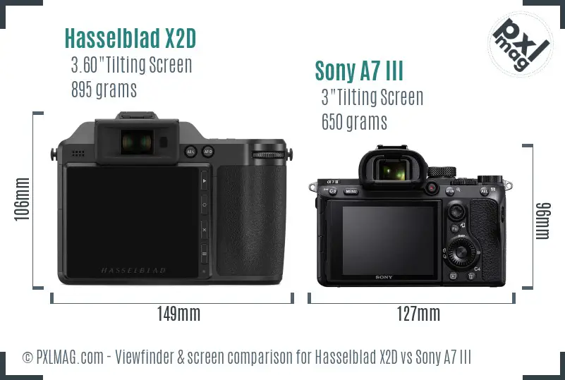 Hasselblad X2D vs Sony A7 III Screen and Viewfinder comparison