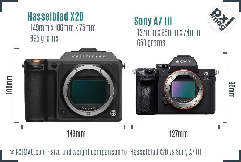 Hasselblad X2D vs Sony A7 III size comparison