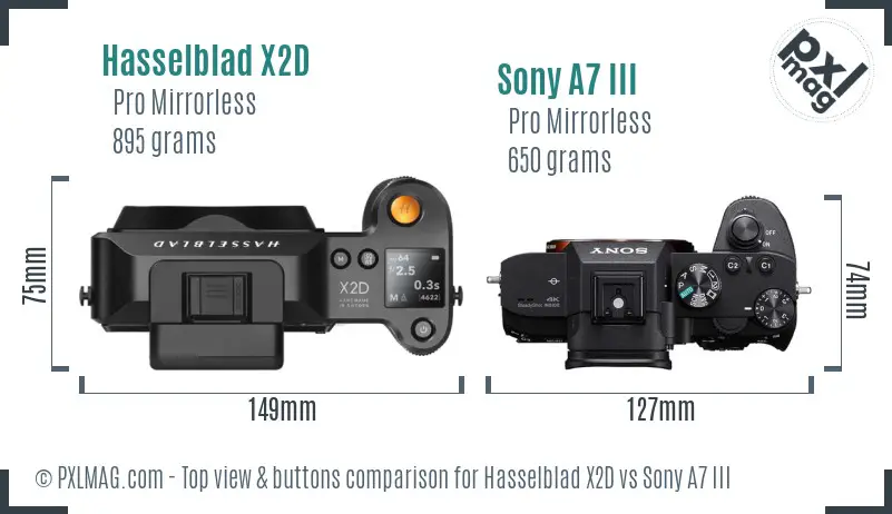 Hasselblad X2D vs Sony A7 III top view buttons comparison