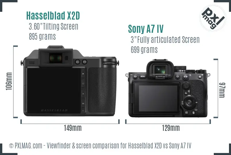 Hasselblad X2D vs Sony A7 IV Screen and Viewfinder comparison