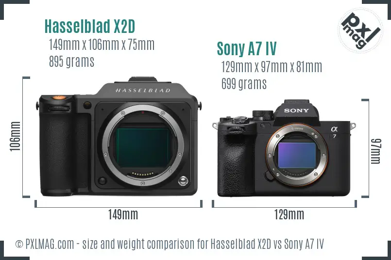 Hasselblad X2D vs Sony A7 IV size comparison