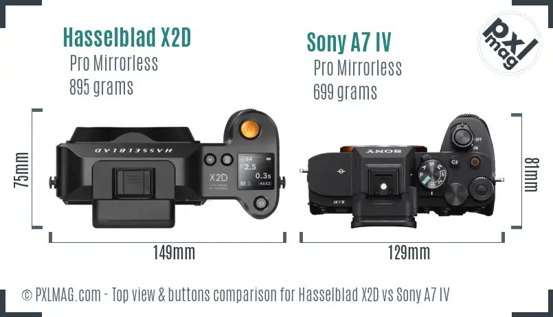 Hasselblad X2D vs Sony A7 IV top view buttons comparison