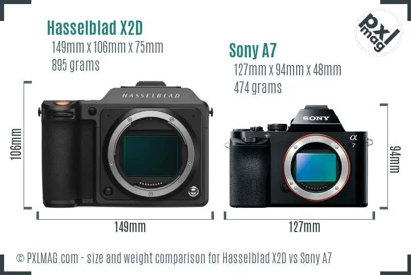 Hasselblad X2D vs Sony A7 size comparison
