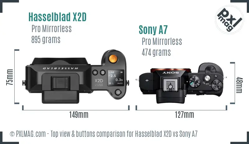 Hasselblad X2D vs Sony A7 top view buttons comparison