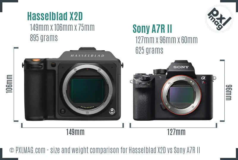 Hasselblad X2D vs Sony A7R II size comparison