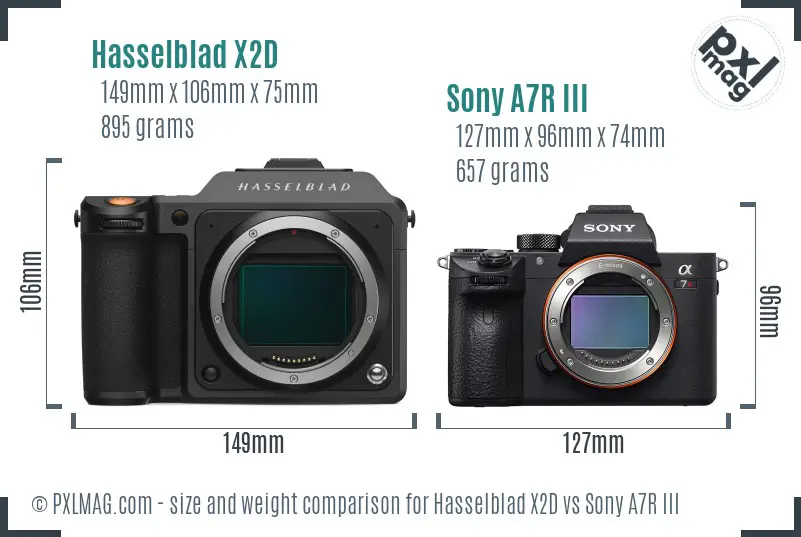 Hasselblad X2D vs Sony A7R III size comparison