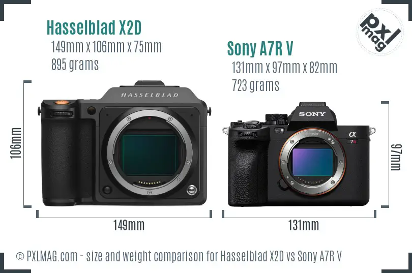 Hasselblad X2D vs Sony A7R V size comparison
