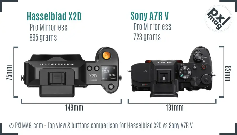 Hasselblad X2D vs Sony A7R V top view buttons comparison