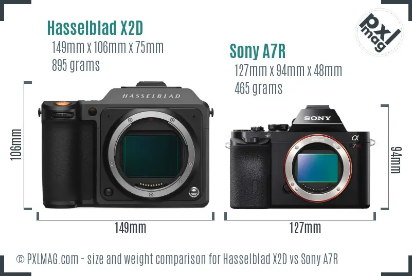 Hasselblad X2D vs Sony A7R size comparison