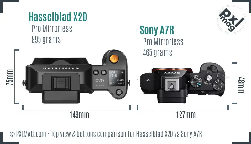 Hasselblad X2D vs Sony A7R top view buttons comparison