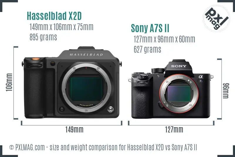 Hasselblad X2D vs Sony A7S II size comparison