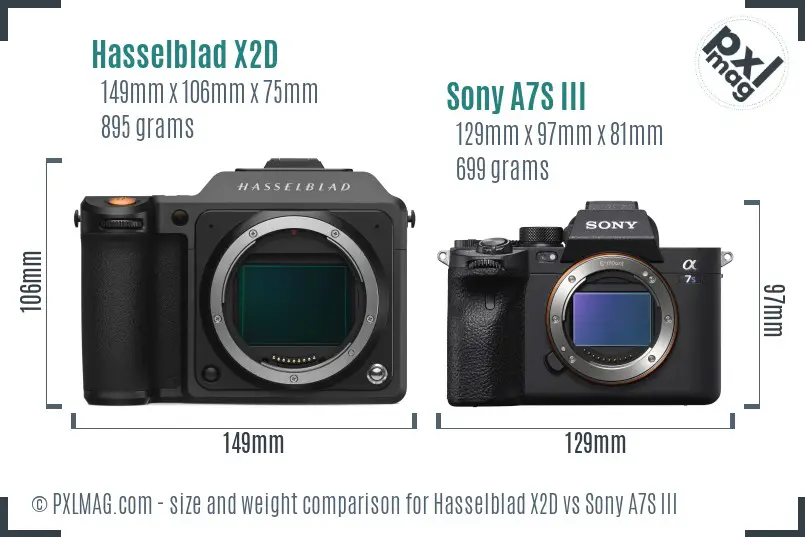 Hasselblad X2D vs Sony A7S III size comparison