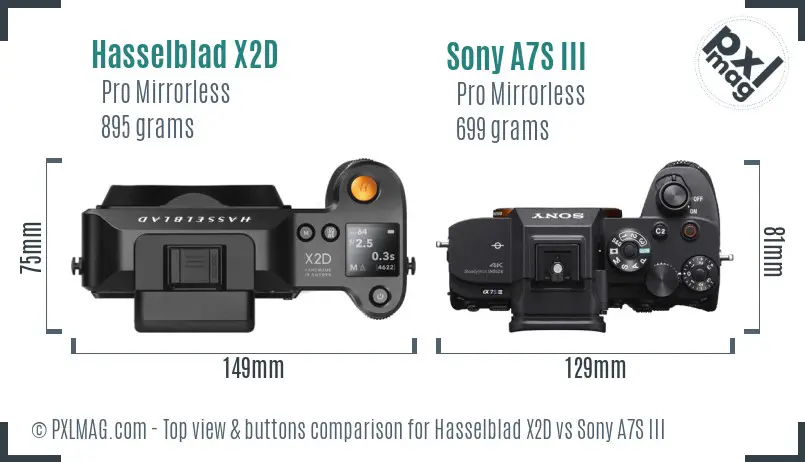 Hasselblad X2D vs Sony A7S III top view buttons comparison