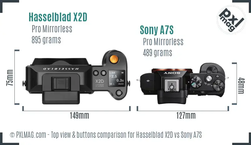 Hasselblad X2D vs Sony A7S top view buttons comparison