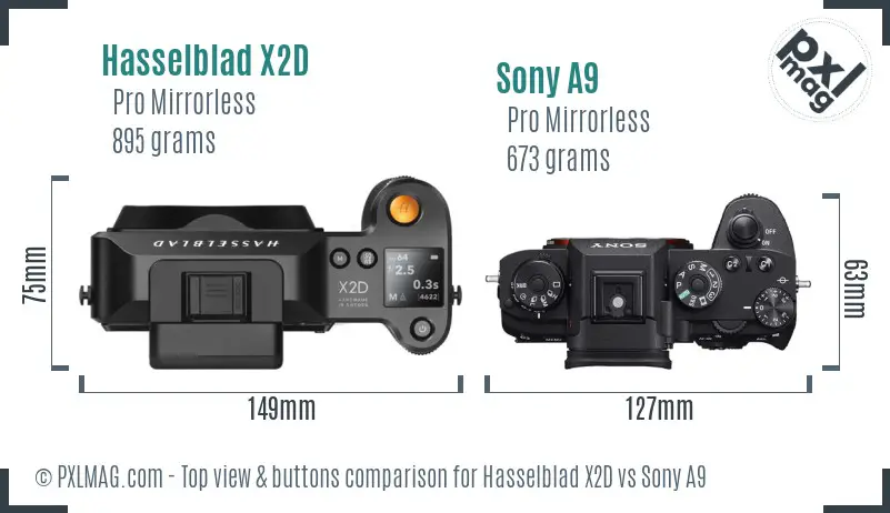 Hasselblad X2D vs Sony A9 top view buttons comparison