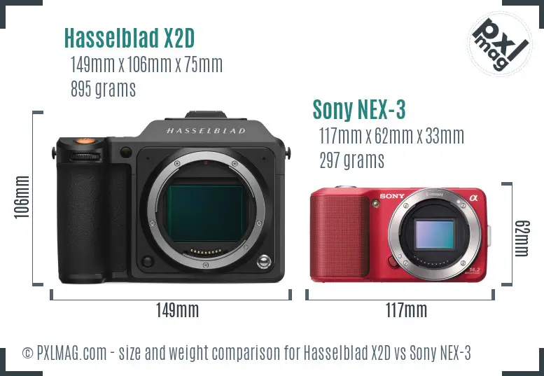 Hasselblad X2D vs Sony NEX-3 size comparison