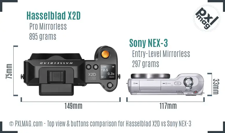 Hasselblad X2D vs Sony NEX-3 top view buttons comparison