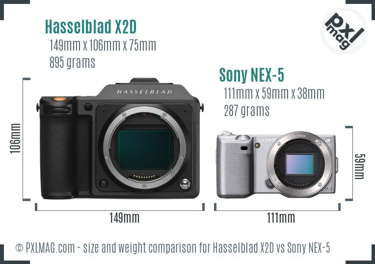 Hasselblad X2D vs Sony NEX-5 size comparison