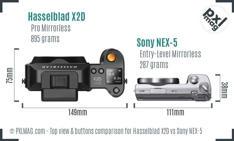 Hasselblad X2D vs Sony NEX-5 top view buttons comparison