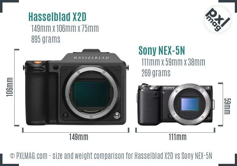 Hasselblad X2D vs Sony NEX-5N size comparison