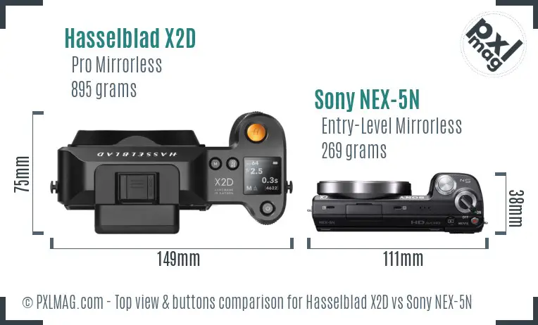Hasselblad X2D vs Sony NEX-5N top view buttons comparison