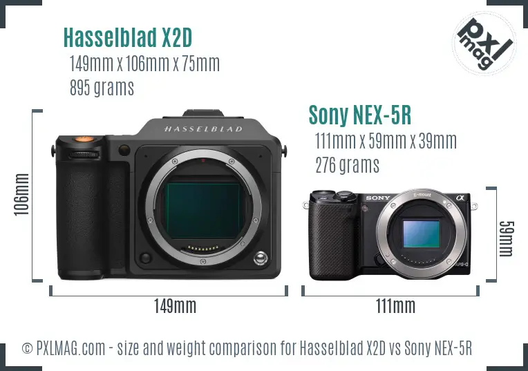 Hasselblad X2D vs Sony NEX-5R size comparison