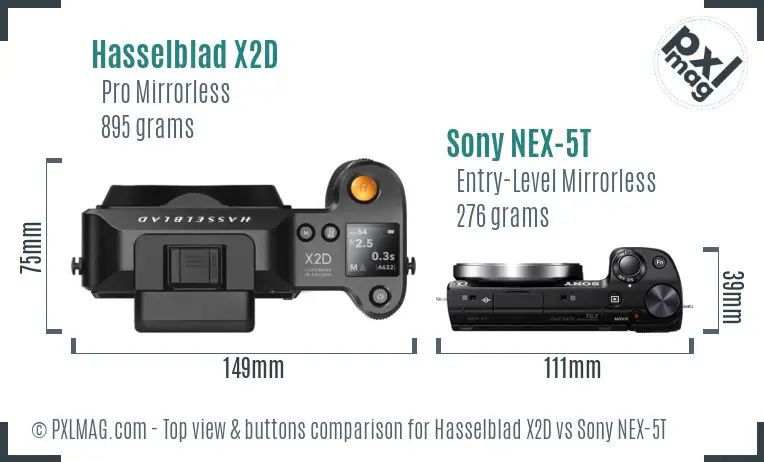 Hasselblad X2D vs Sony NEX-5T top view buttons comparison