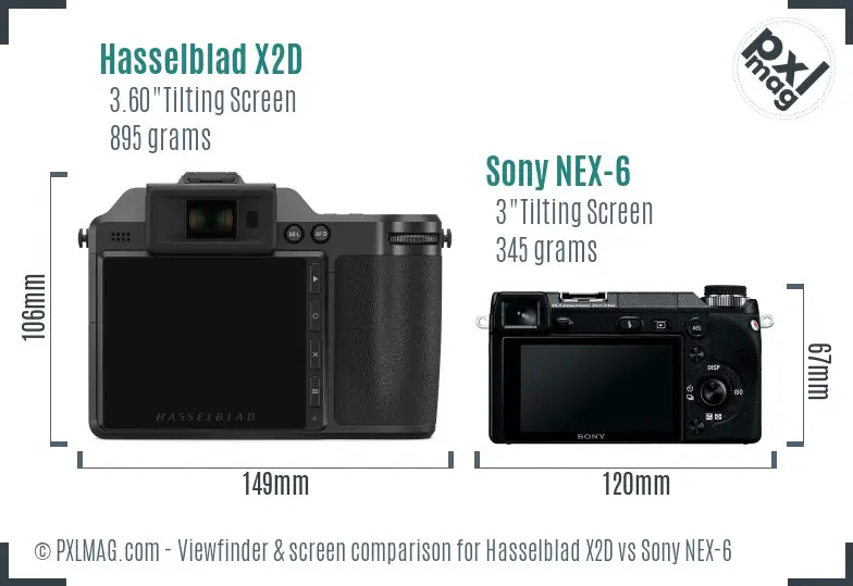 Hasselblad X2D vs Sony NEX-6 Screen and Viewfinder comparison