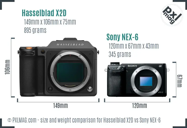 Hasselblad X2D vs Sony NEX-6 size comparison