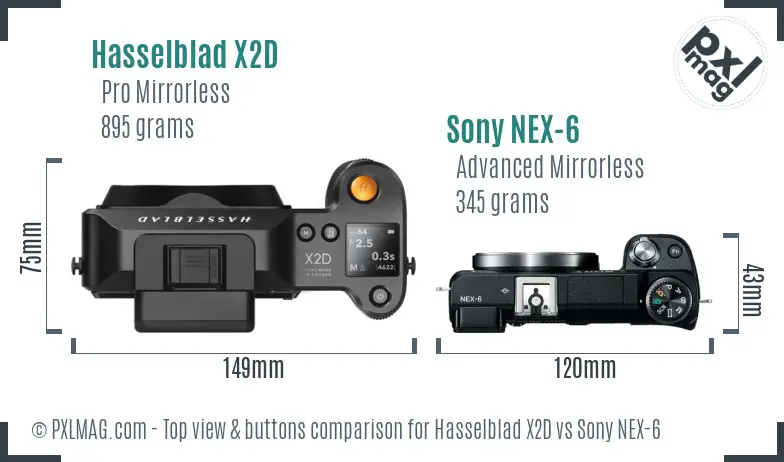 Hasselblad X2D vs Sony NEX-6 top view buttons comparison