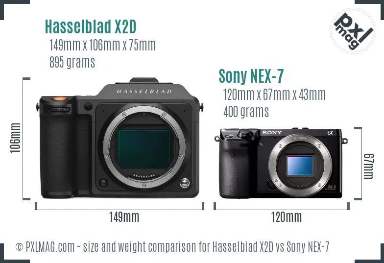 Hasselblad X2D vs Sony NEX-7 size comparison